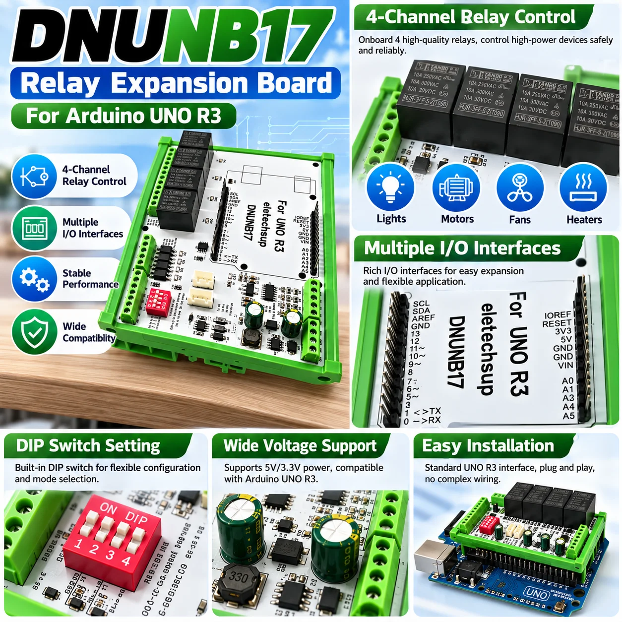 UNO R3 PLC Expansion Board 4 Channel Relay Module I/O Extension Controller 5V 3.3V Screw Terminal Shield for Arduino