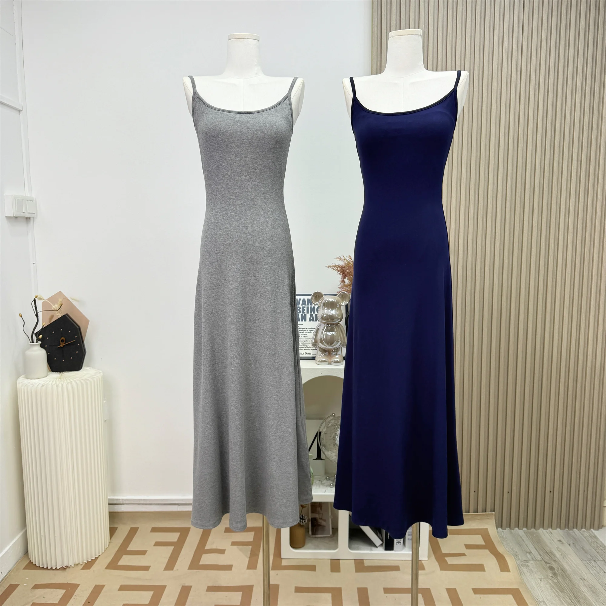 코튼 스파게티 스트랩 파티 롱 드레스 여성 하이 스트리트 백리스 민소매 컷 아웃 슬링 Sundress for Holiday Beach N649