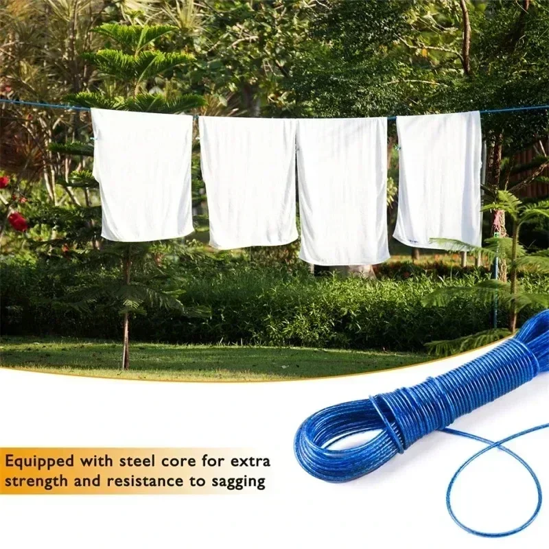 20M Steel Core Clothesline Rope, Thick Heavy‑Duty Laundry Drying Line for Indoor, Outdoor, Garden & Travel Use