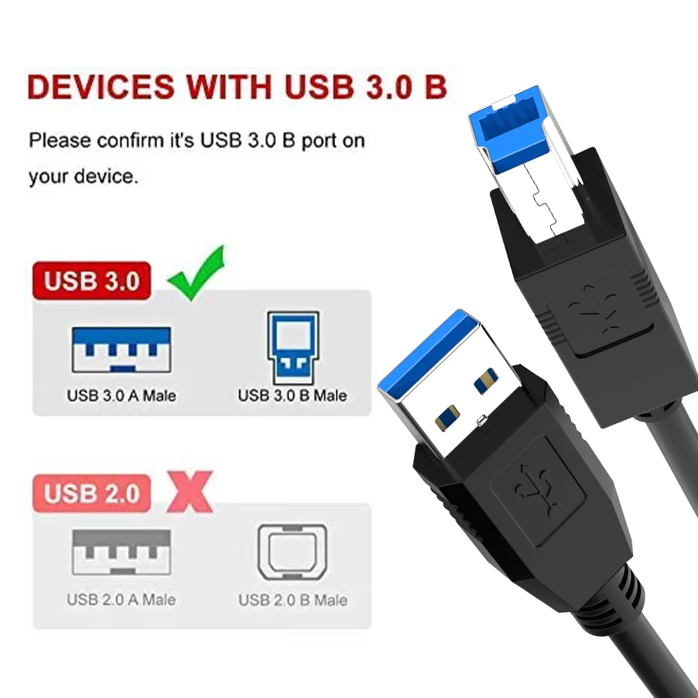 ZOGUO Super Speed USB3.0 kabel drukarki USB 3.0 A do B męski do Canon Epson zewnętrzny dysk twardy skaner przewód drukarki 0.5/2/3/5M