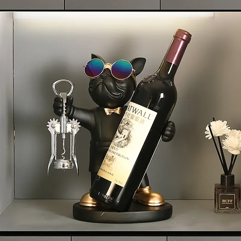 French Bulldog Wine Rack Decoration  Wine Holder Dog Butler Bottle Seat Design Statue Table Resin Decoration Sculpture