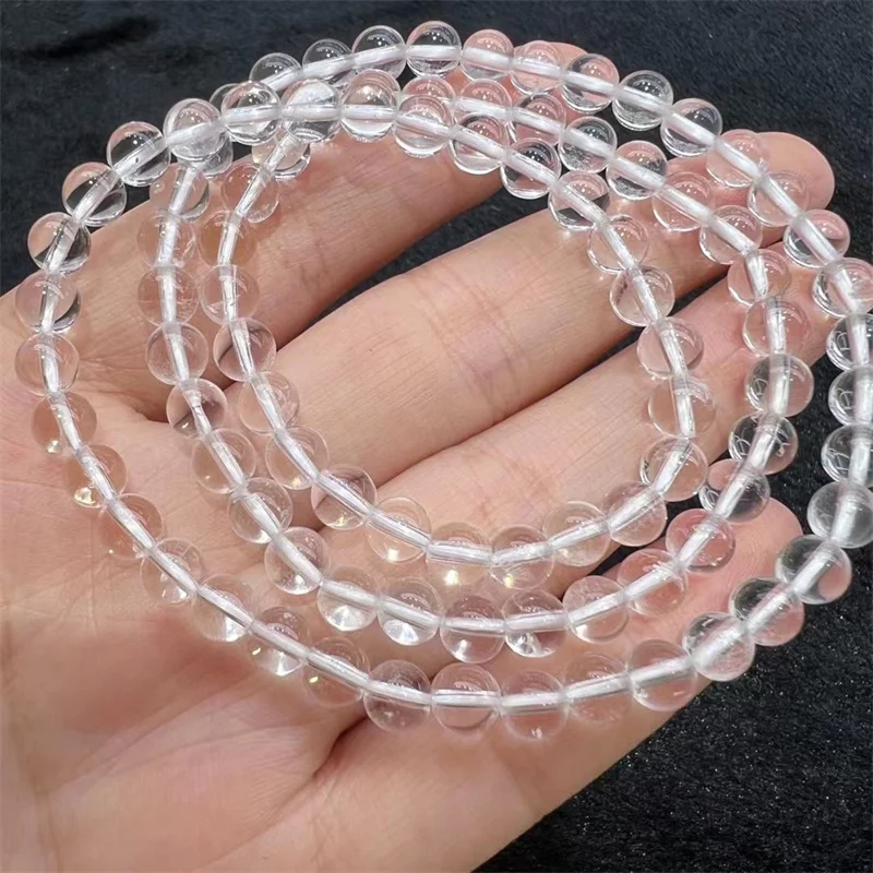 6MM Natural Clear Quartz Triple Circle Bracelet Handmade Fortune Energy Bangle Mineral Woman Amulet Jewelry Gift