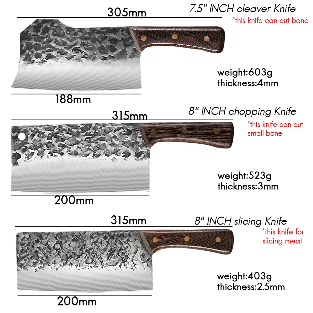 RZD Handmade Forged Steel Knife Chopping Cleaver Boning Fish Knife Tool Stainless Steel 5cr15 Blade 7.5 inch Butcher Slicer