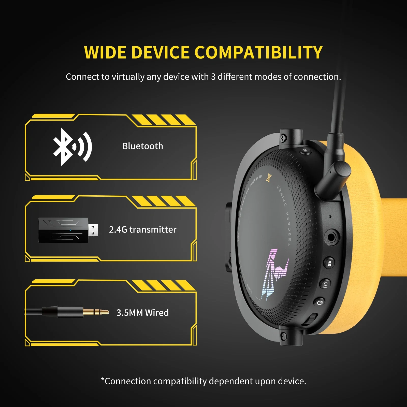 Imagem -02 - Auscultadores Bluetooth sem Fios Mode Game Microfone Removível 2.4g Dualsound Effect Estéreo Rgb Light Headse Somic-g760