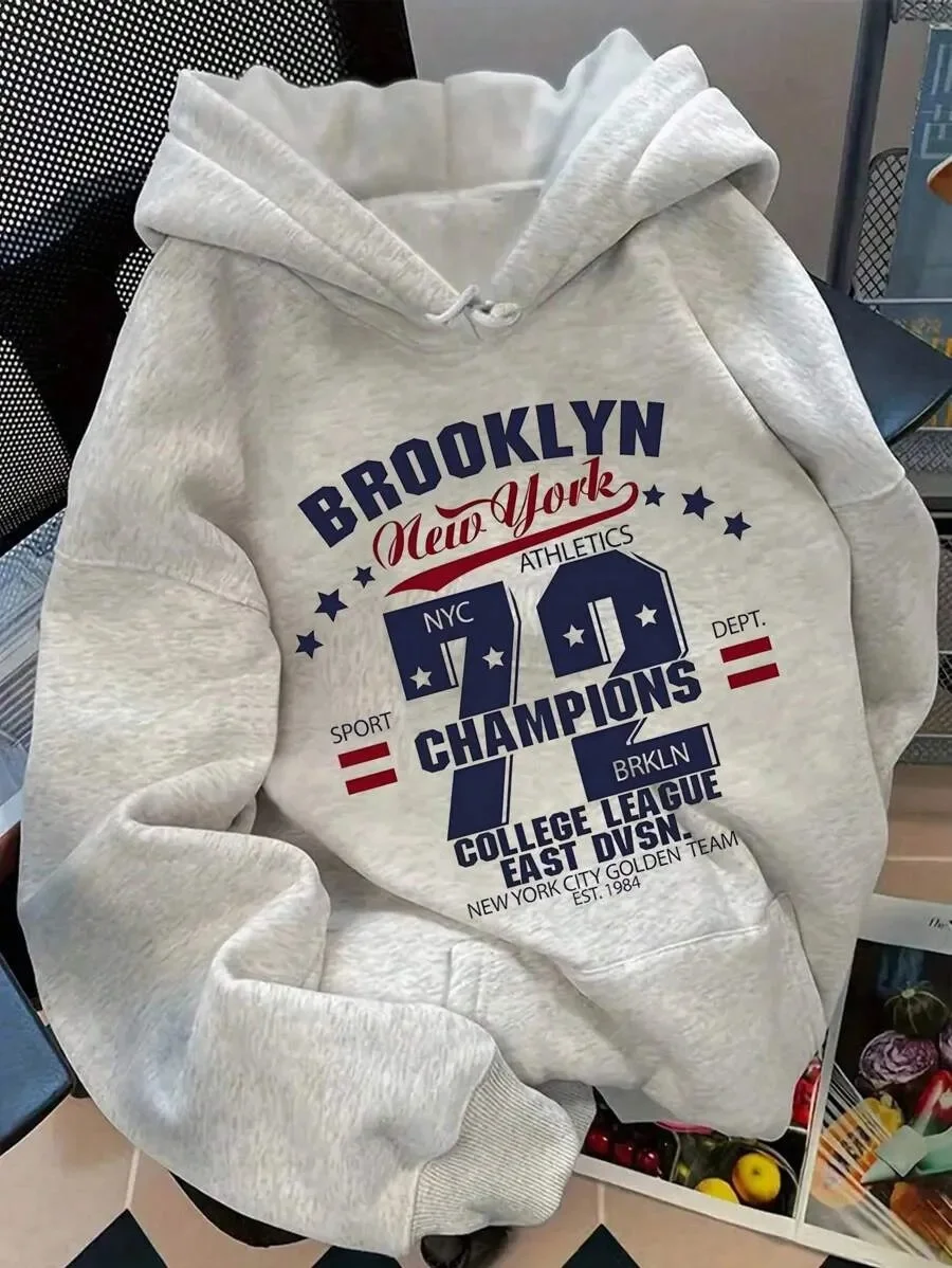 

Sports - Inspired Pure Cotton Hoodie Showcasing NYC College League Elements - A Stylish Pick for Athletic Fashion Fans