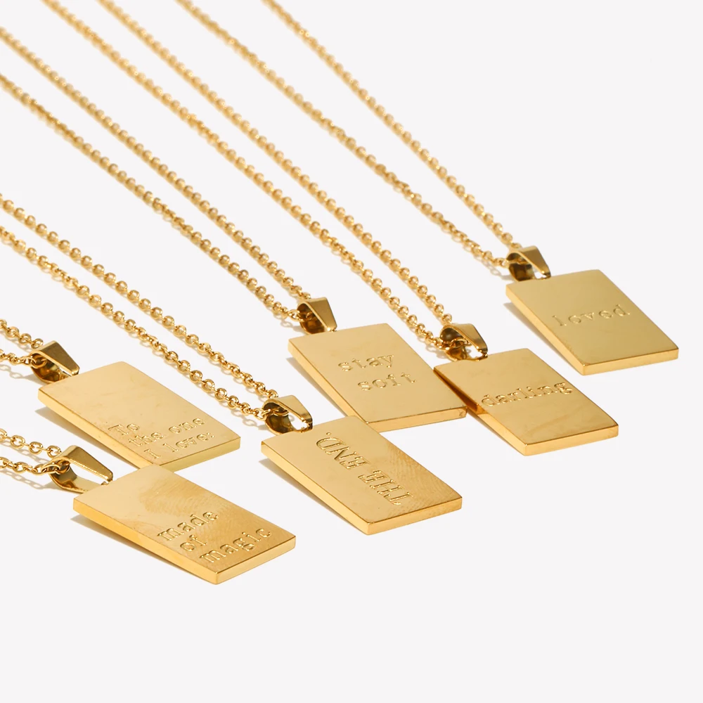 E.B.belle Individuality MessageTarot Necklace Stainless Steel 18k Gold Plated Tarnish Free Square Geometric Gold Necklace