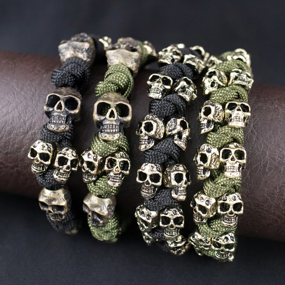 Trendy Popular Skull Bracelets for Men Gift Vintage Skeleton Adjustable Woven Bangle Punk Hip Hop Motorcycle Amulet Male Jewelry