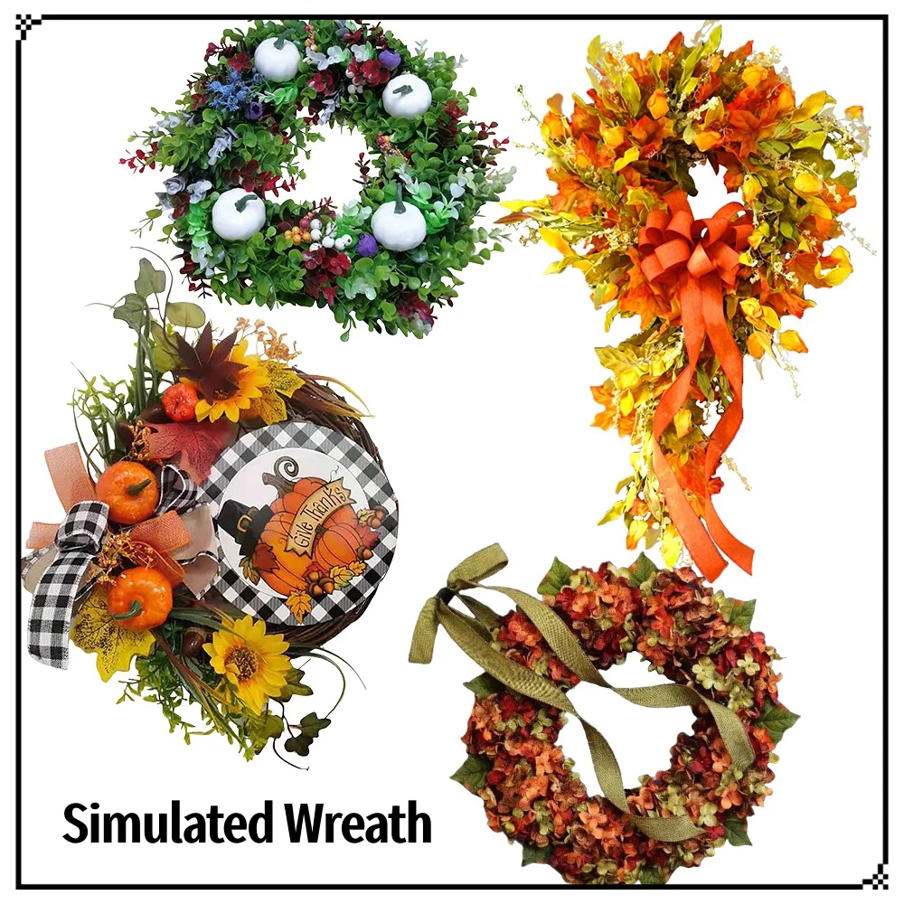 Simulation Coloured Flower Wreath Home Wall Door Hanging Halloween Harvest Holiday Decoration School Culture Wall Theme Decor