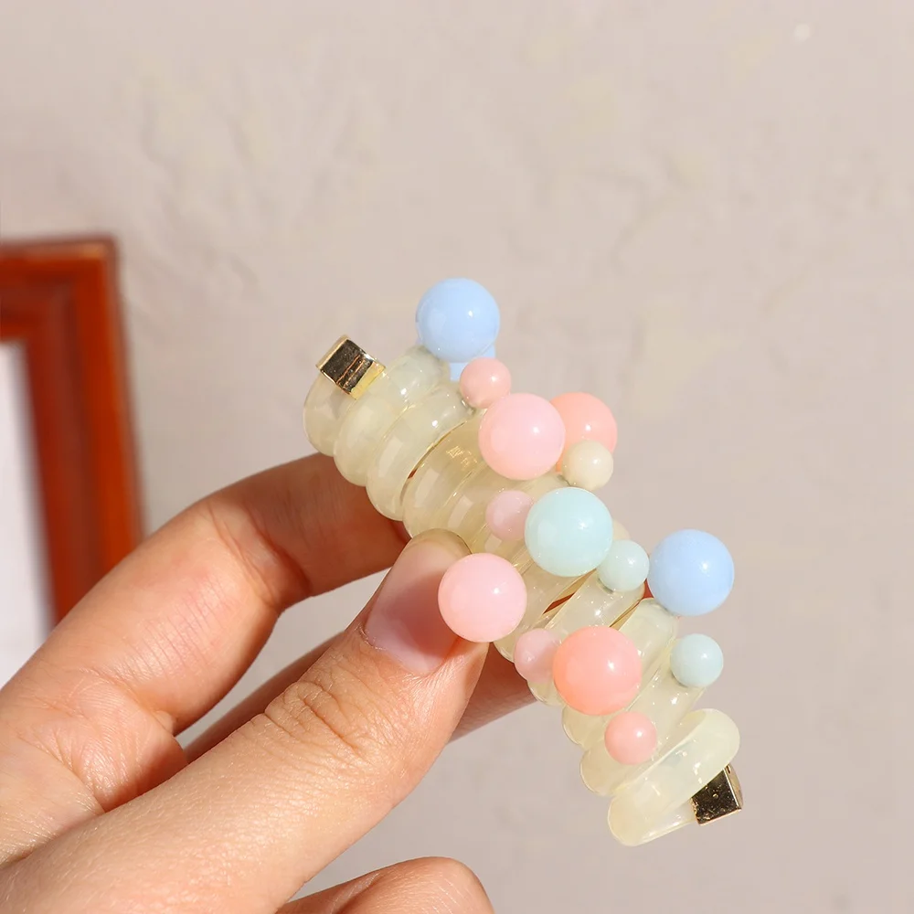 

Бусины, телефонная линия, веревка для волос, эластичный прямой прозрачный держатель для хвоста, резинки для волос в корейском стиле, жемчужное кольцо для волос на каждый день