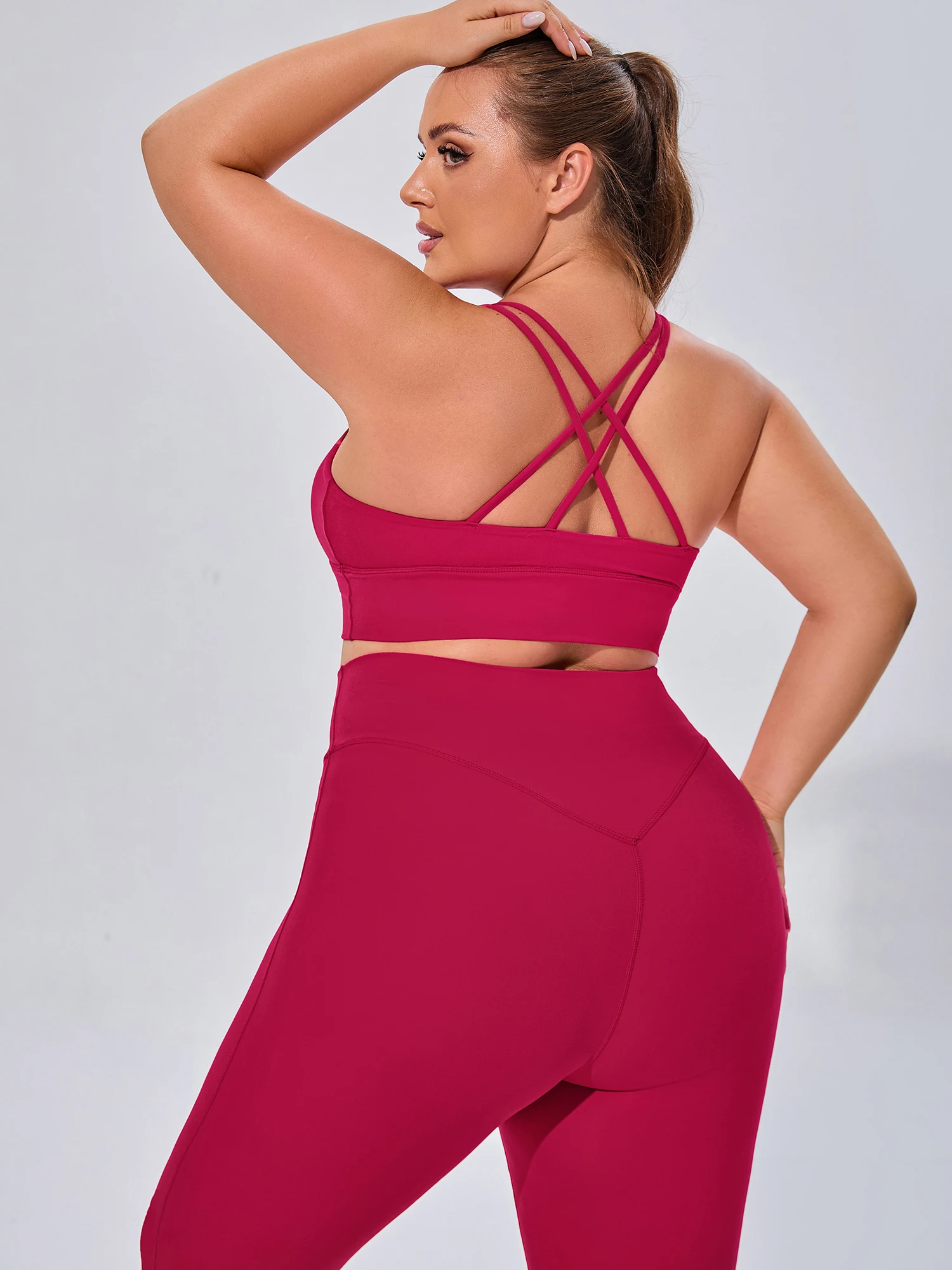 Sutiã palangre de tiras feminino acolchoado colheita superior cami plus size leggings de cintura alta para yoga wear, terno de fitness, conjunto de 2 peças