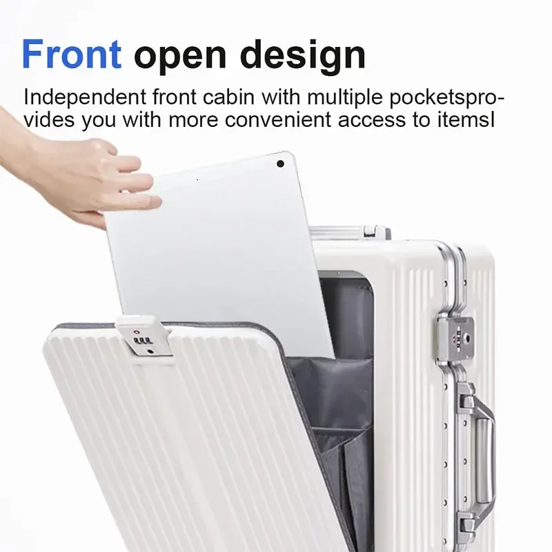 20 24 Inch Hot Selling TSA Lock Aluminum Frame Suitcases Luggage with USB Charging Port Cup and Phone Holder for Travel