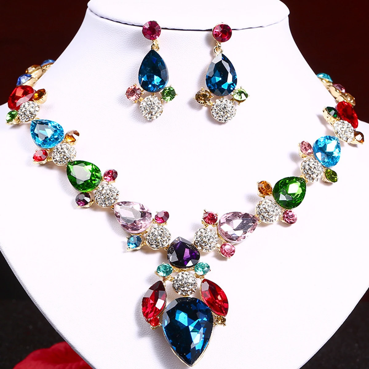

Fashion Bridal Wedding Jewelry Set Women Crystal Glass Light Luxury Necklace Earrings Set Bridesmaid Accessories Gift Wholesale