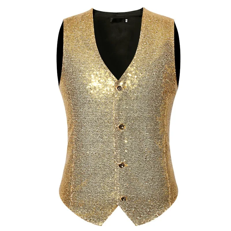 2024 Spring Wear Foreign Trade Men's Wear Hot Selling Sequins Single Breasted Dance Gold and Silver Vest Wholesale