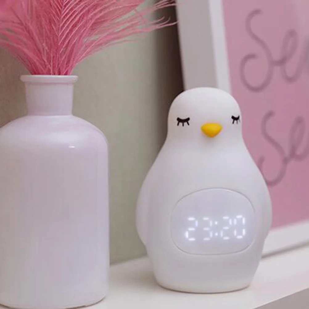 

Student Alarm Clock Silicone Digital Lamp Led Display Smart Penguin Snooze Light For Bedroom Office Home Study White