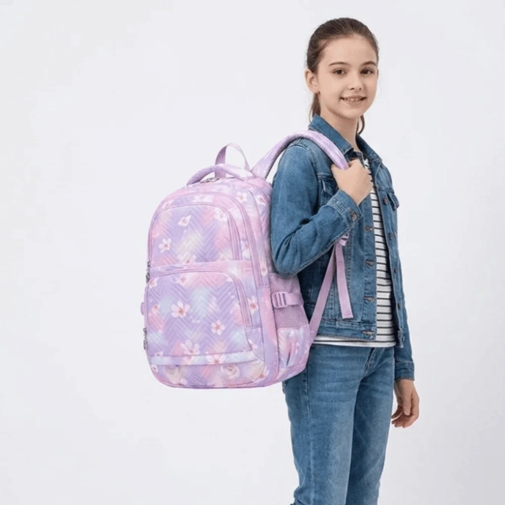 Simple Flower Printed Children Backpack Nylon Multiple Pockets Shoulders Bag Harajuku Korean Style Student School Bag Unisex
