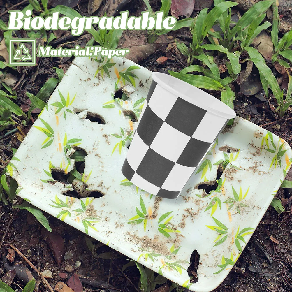 

30pcs Racing Party Paper Disposable Beverage Checkered Design Stackable Lightweight For Outdoor Camping Banquet Disposable Paper