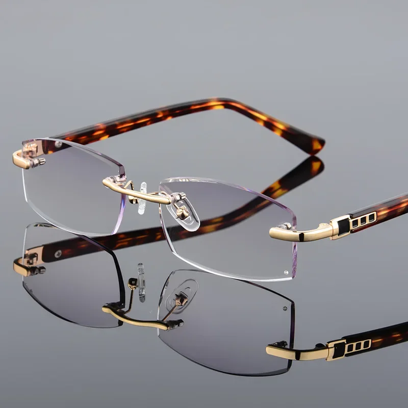 BEGREAT Luxury Designer Reading Glasses Anti-blue Light Rimless Diamond Cutting Frame Square Reader Glasses for Men Women