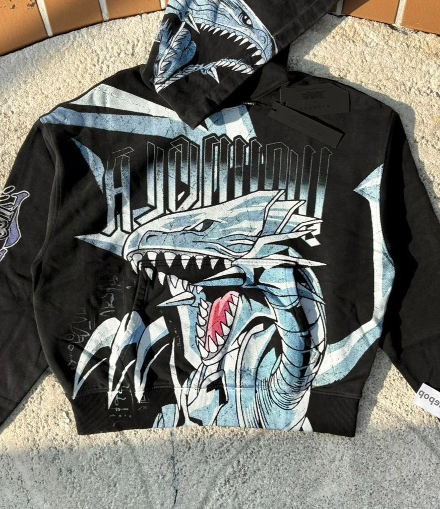 

Толстовка Yu-Gi-Oh с голубыми глазами, толстовки с белым драконом, женская уличная одежда в стиле гранж, топ Y2k, толстовка большого размера, Harajuku, женская одежда