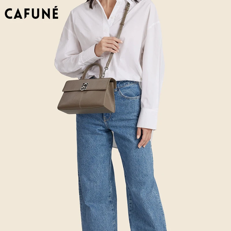 Fashion CAFUNE Ladies Leather Retro Italian designer style Stance Wallet Shoulder Messenger Handbag Trapezoidal Bag Diagonal