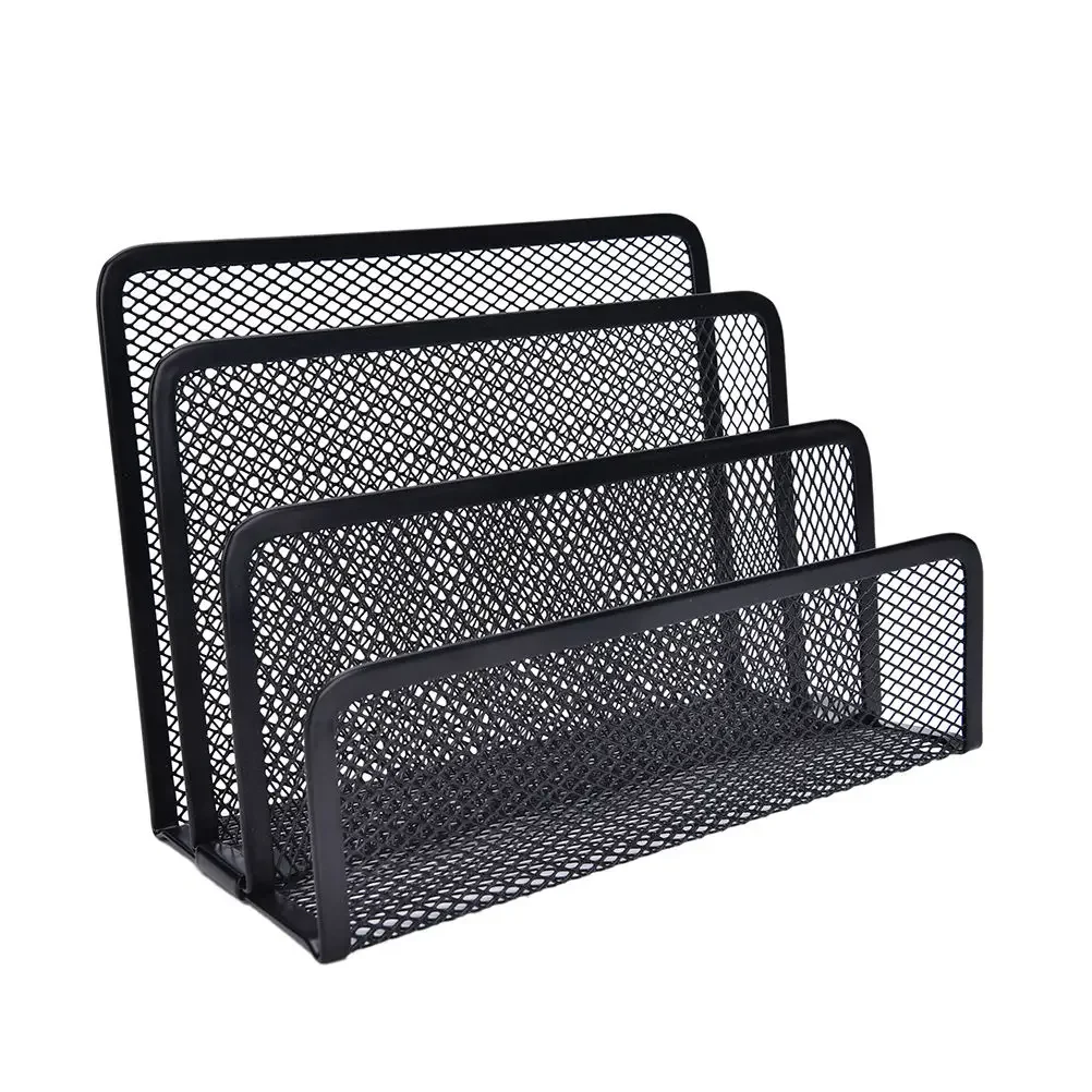 Black Metal Mesh Desk Organizer Desktop Letter Sorter Mail Tray File Organiser Office Book Holder Business Home Bookends