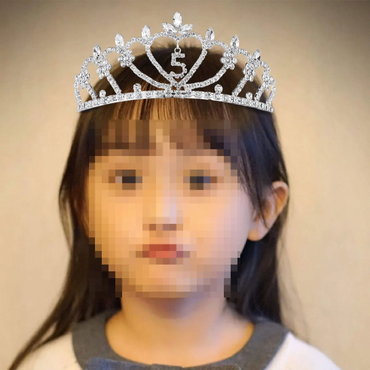 

1pc Children Birthday Crown Princess Tiara Hair Accessories Girls Peach Heart Bridal Crown Rhinestone Sparkling Jewelry One Size