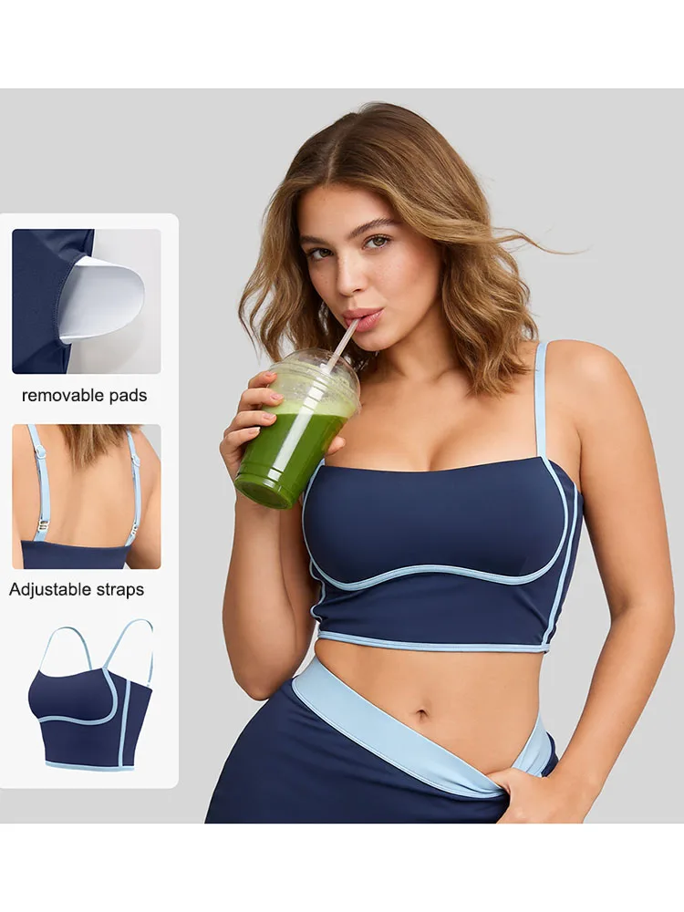 Women Sports Bra Removable Pads  Adjustable Straps Cami Top Workout Soft Quick Dry Yoga Gym Fitness