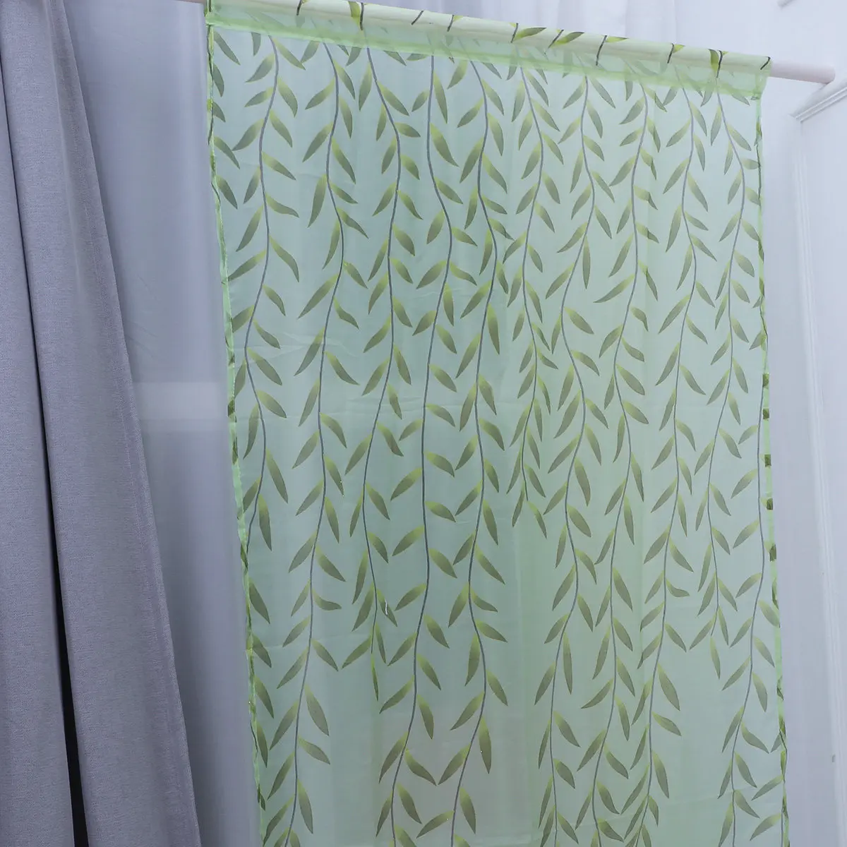 Cortinas y Cortineros con Estampado de Hojas de Sauce para Ventanas, Cortinas Boho Transparentes con Hojas en Amarillo Lavanda