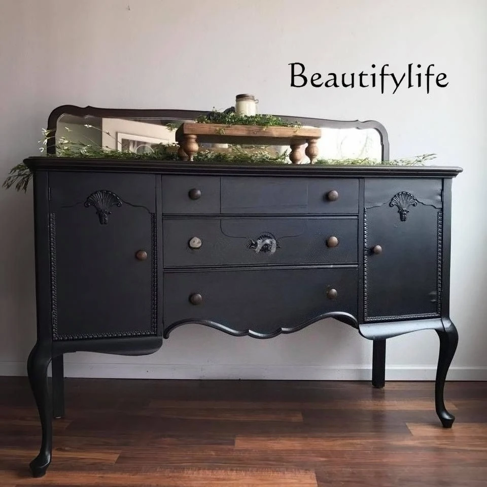 French retro solid wood dining side cabinet entrance American country living room decorative cabinet neoclassical designer