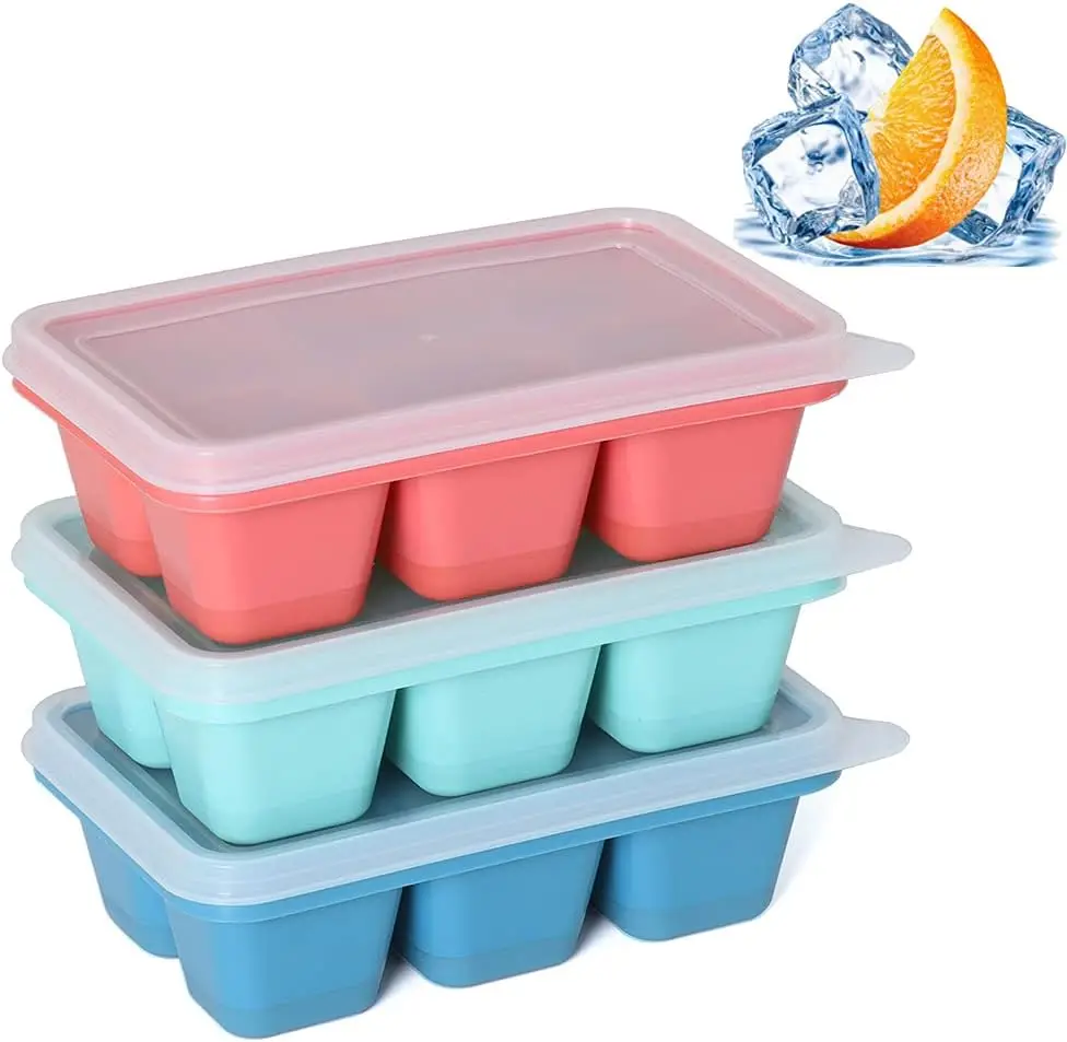 

Cube Trays for Freezer 3 Pack - Mini Ice Cube Trays with Lid & Easy-Release Silicone Bottom, Stackable Small Ice Cube Molds