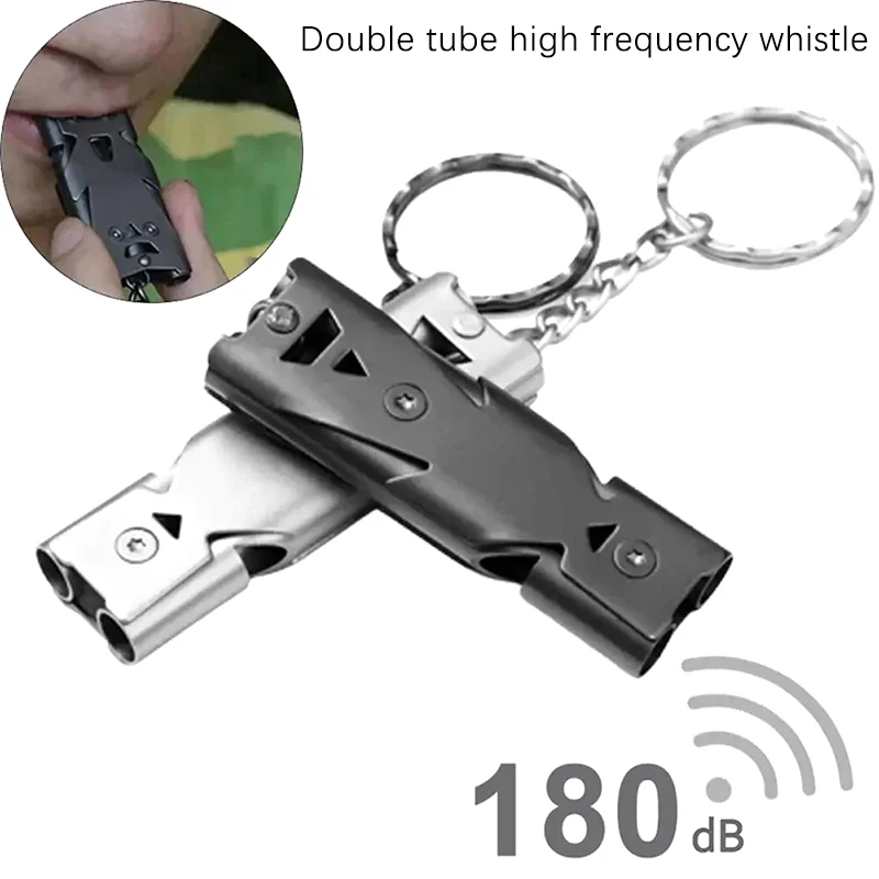 1PC Outdoor Survival SOS Whistle Double Pipe Whistle Pendant Keychain High Decibel Portable Camping Tool Multifunction Whistle