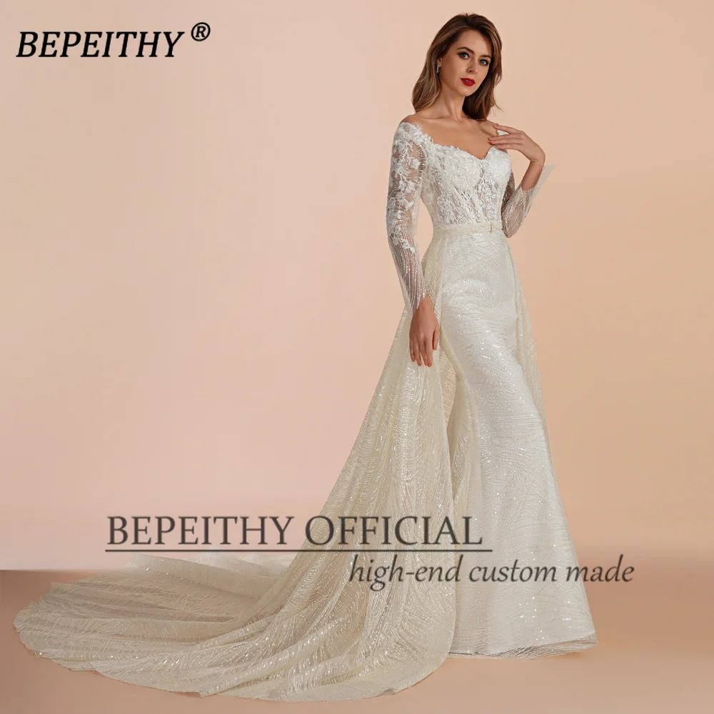 BEPEITHY-Robe de Soirée en Dentelle Personnalisée pour Femme, Tenue à Manches sulfet Traîne Carrée, Offre Spéciale, 2023