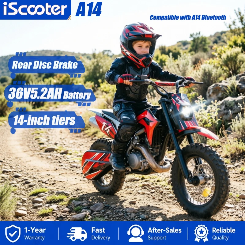 IScooter A14, modelo para niños, batería de litio de 36 V y 5,2 Ah, velocidad máxima de 27 km/h, neumáticos todoterreno de 14 pulgadas, 3 modos de velocidad, doble sistema de suspensión, freno de