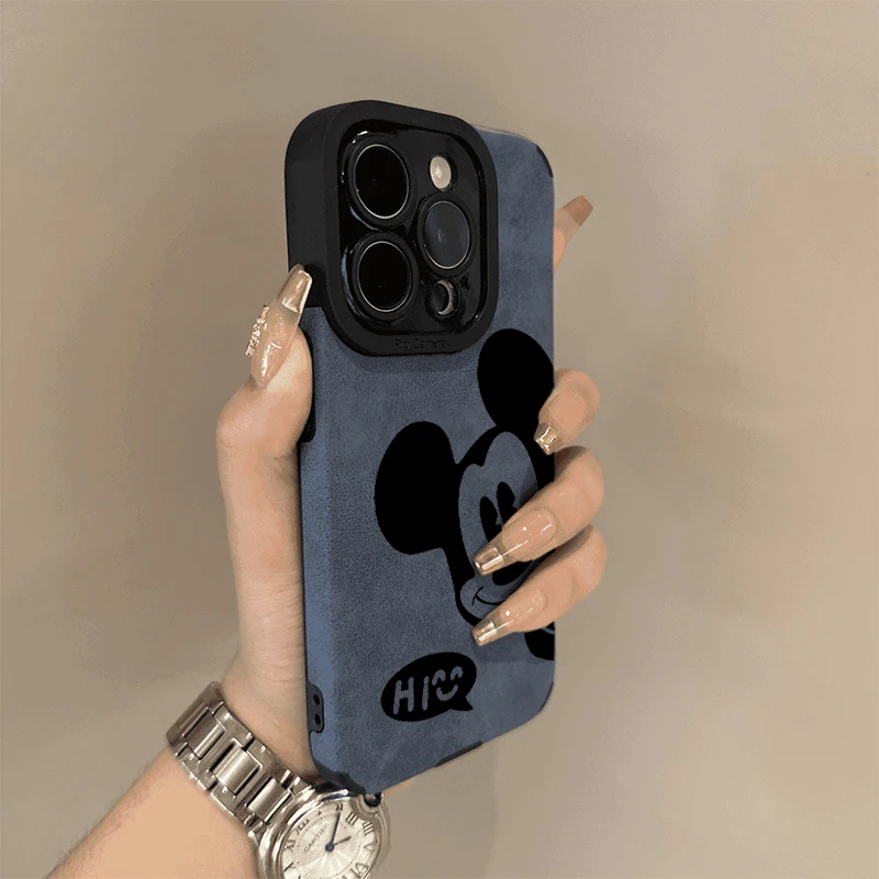 Cartoon Mickey Mouse Matte Skin-Feel Schokbestendig Telefoonhoesje voor iPhone 16 15 14 13 12 Pro Max Volledige dekking beschermhoes