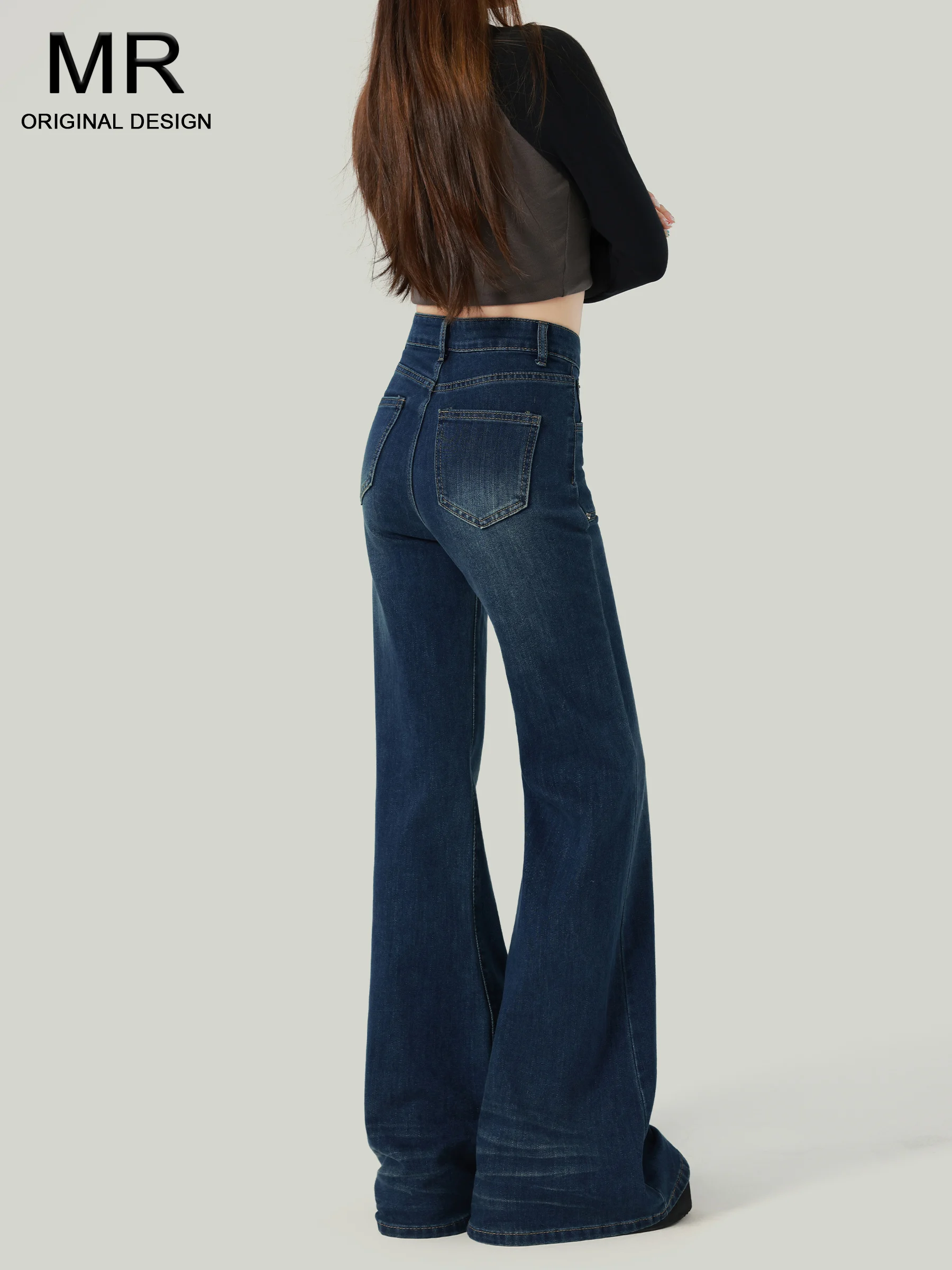 

Ретро джинсы-клеш с высокой талией, выбеленные, женские, облегающие, эластичные, светло-голубые, повседневный стиль, стандартный крой