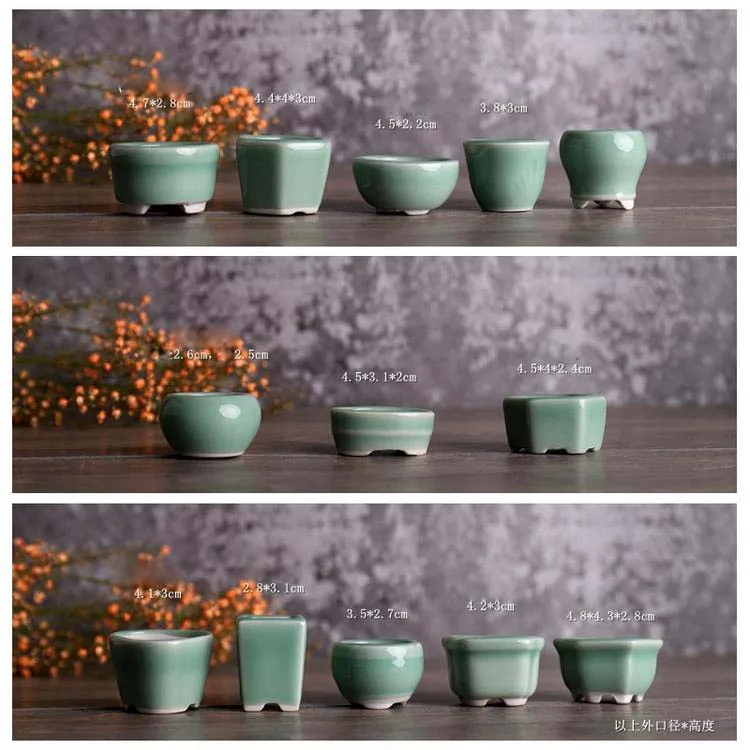 Chinese Style Celadon Style Thumb Flower Pot Mini Bean Pot Retro Plain Home Desktop Decoration Small Flowerpot With Hole ZC527