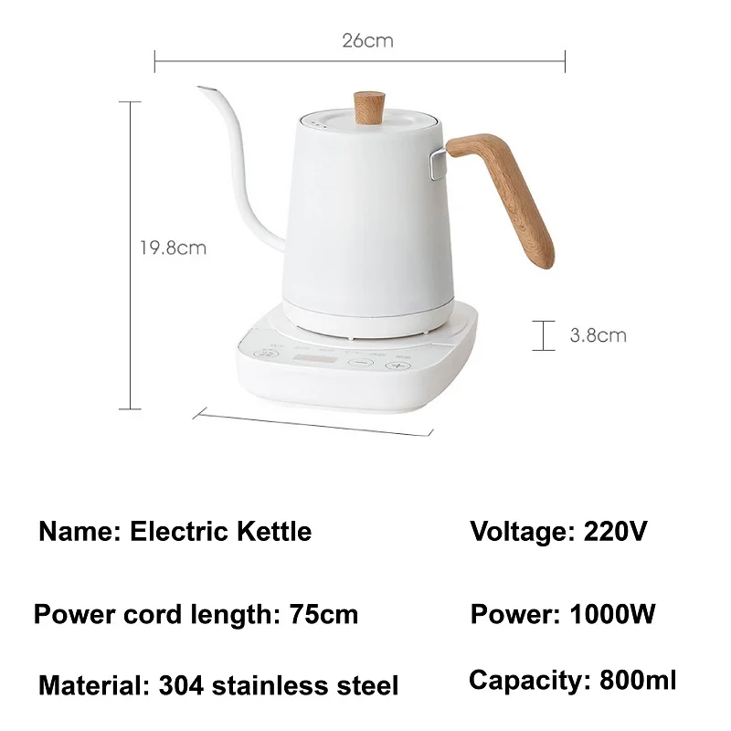 110V Electric Kettle Smart Hand Brewed Gooseneck Coffee Pot 800ml Home Temperature Controlled Kettle Suitable For Coffee/Tea