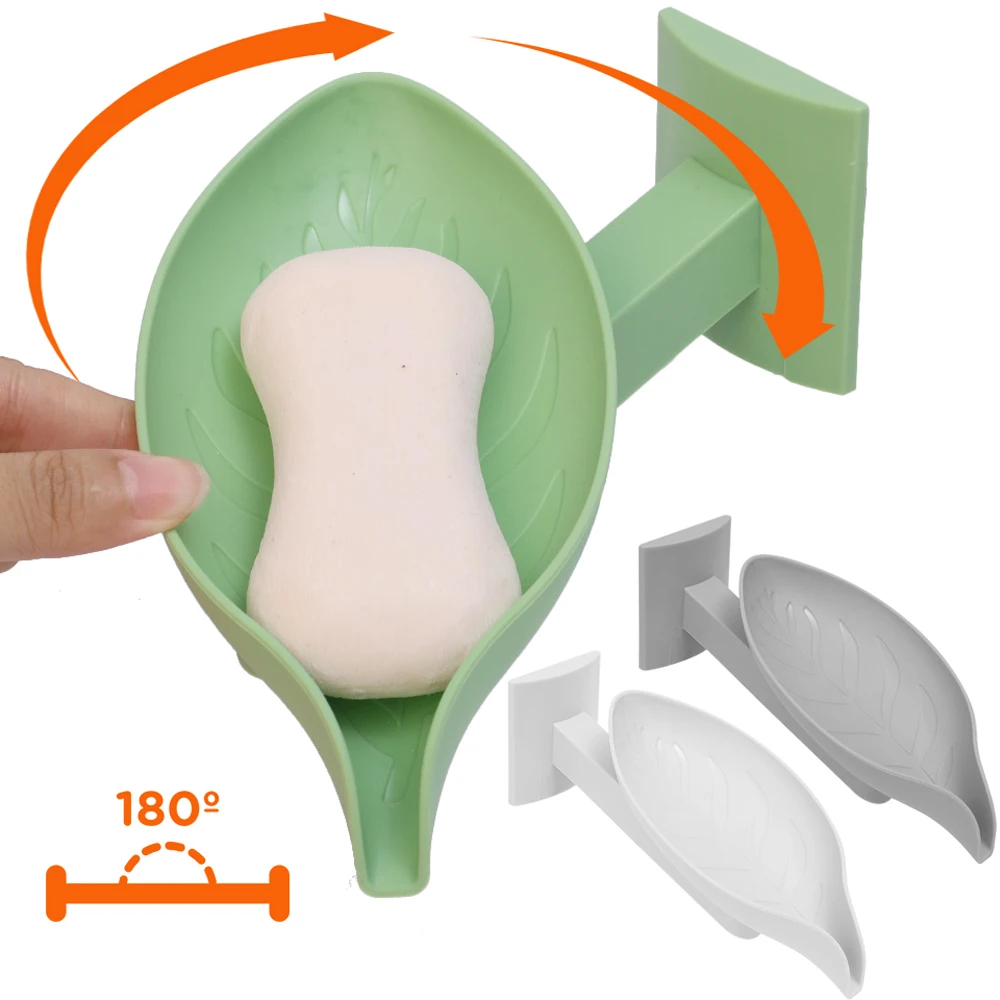 Rotatable Leaf Shaped Soap Box Wall Mounted Diversion Type Soap Holder Creative Water-free Soap Container Bathroom Accessories