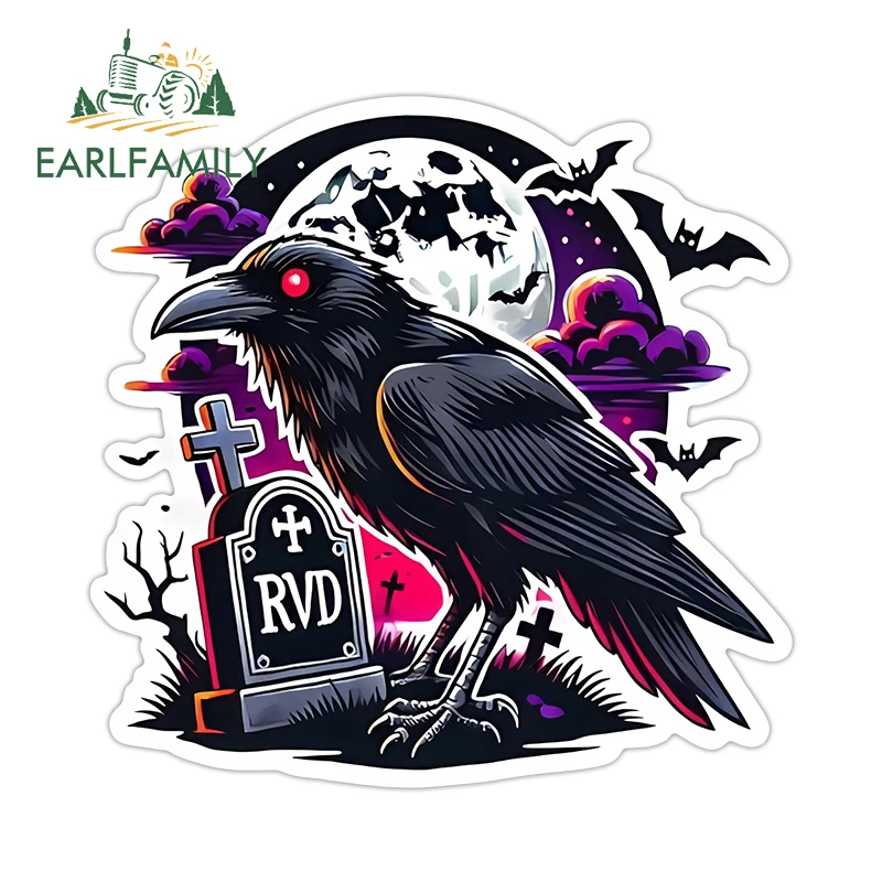 

EARLFAMILY Halloween Crow Grave Car Stickers Motorcycle Windows Decal Personality Festival Features Refrigerator Car Styling