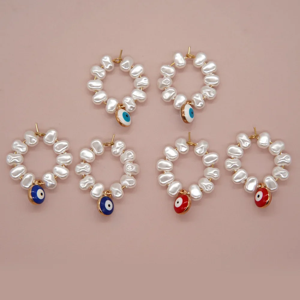 

Beaded earrings Pearl Circle Eye Originality Hand knitting Alloy Bohemia Fashion Pendant Simple Rice bead earrings