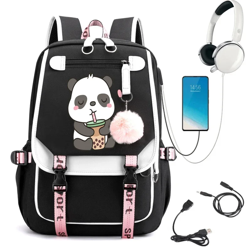 Backpack School Bag Girl Back Pack for Teenager Female Schoolbag Primary Women Bagpack Panda Drink Boba Tea Anime Teen Bookbag