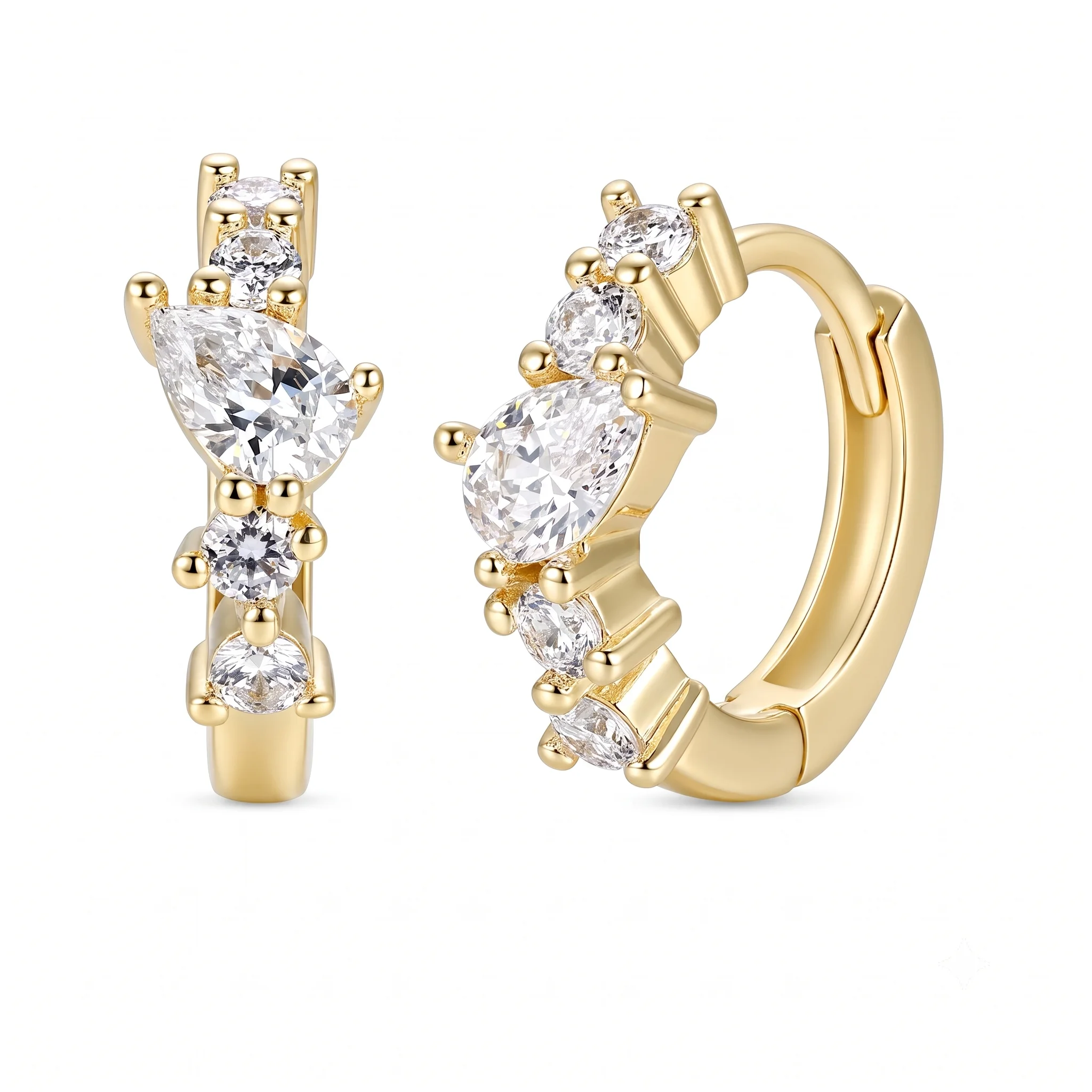 Moonmory Original Design Minimalistische Luxusmarken Messing Marquise Creolen für Damen 14K Doppelt vergoldete Birnenohrringe – Detail 11