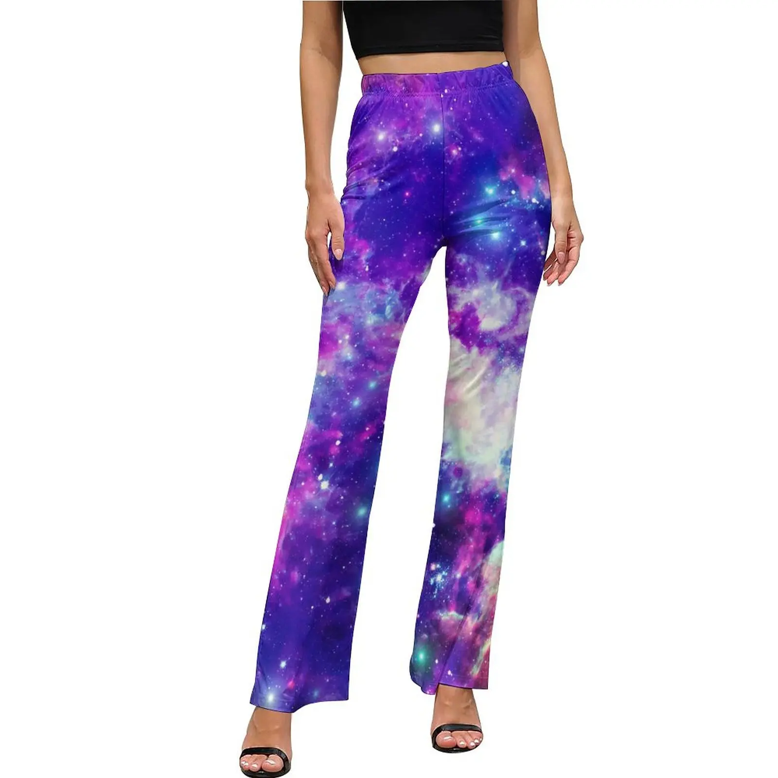 

Colorful Galaxy Pants Flaming Star Nebula Elastic High Waist Kawaii Flared Trousers Spring Custom Korean Fashion Pants Gift