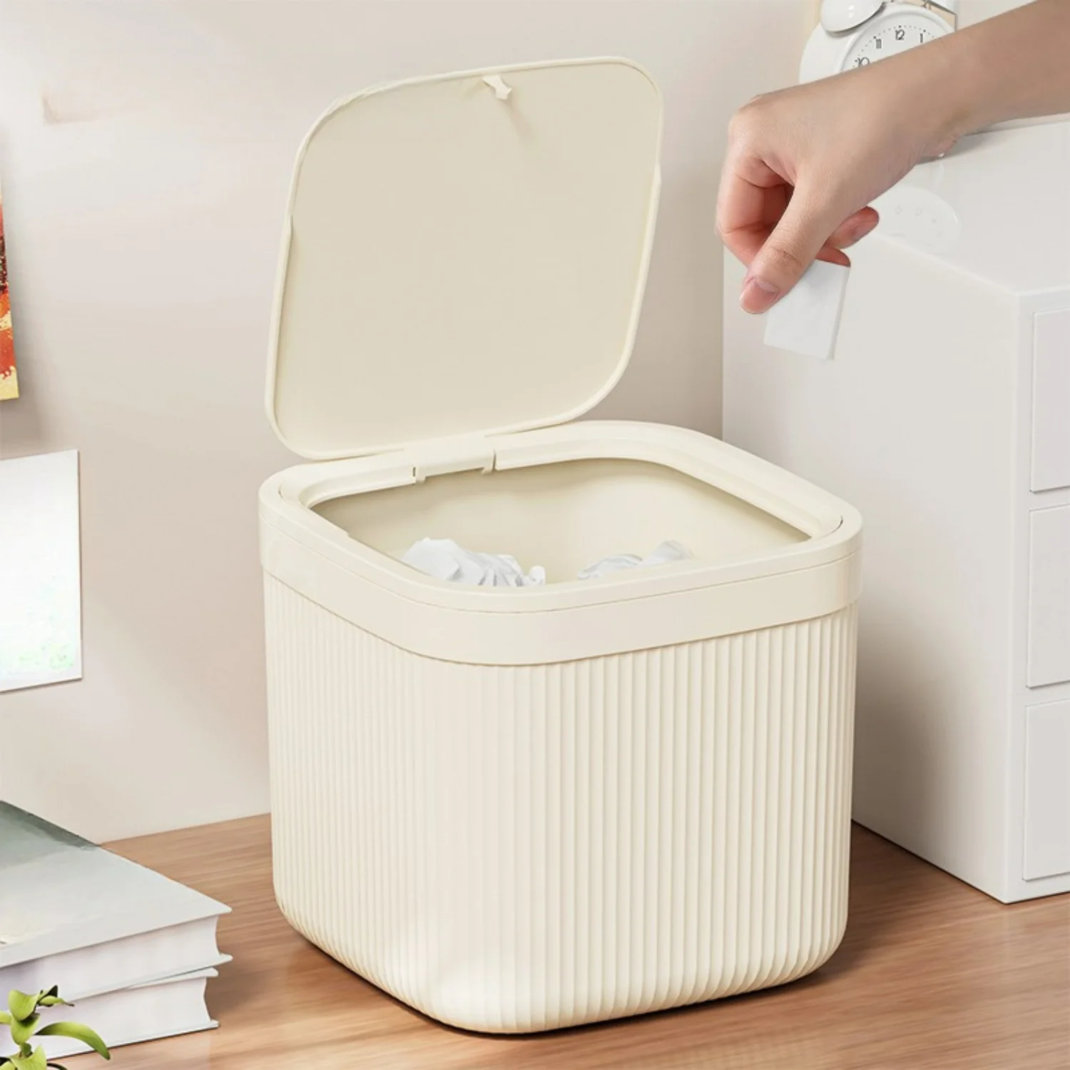 Polypropylene Desktop Trash Bin with Flip Top - Stylish, Versatile, Compact for Home