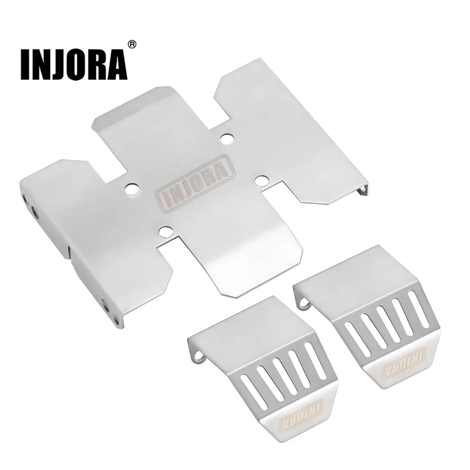 INJORA Stainless Steel Chassis Armor Skid Plate Axle Protector for 1/10 RC Crawler Axial SCX10 PRO Upgrade