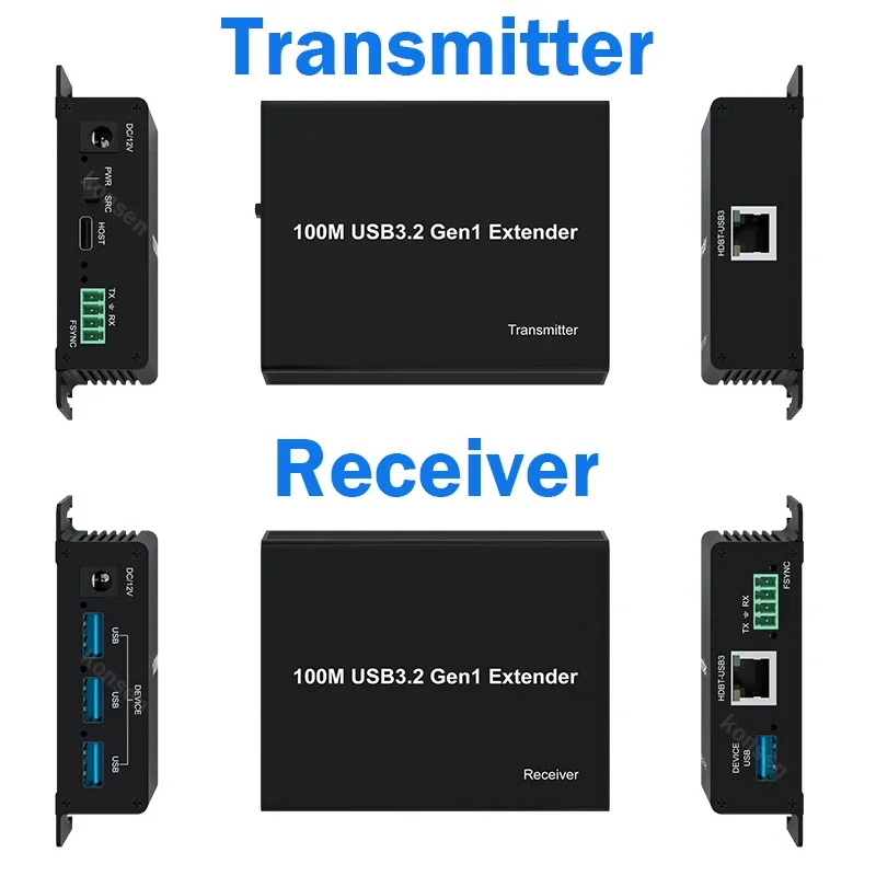 4 Port USB 3.2 Gen 1 Extender over Ethernet Rj45 CAT6 100M High-Speed USB 3.0 Extender 5Gbps Data Transfer Support RS232 & FSYNC