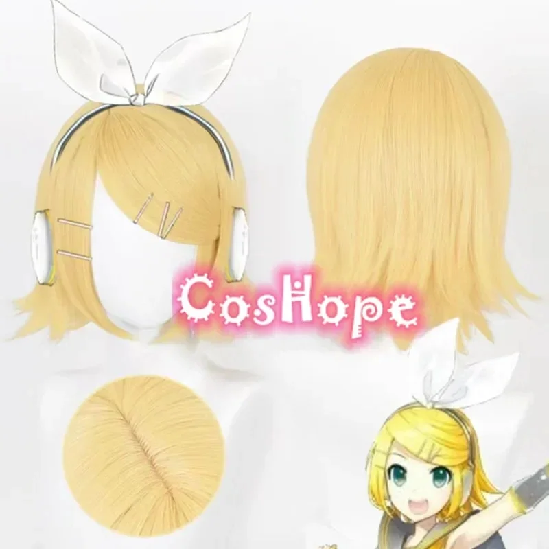 b3,c8;t5\m,/Rin 32cmShort Light Yellow Wig Detachable Headphones Anime Cosplay Wigs Heat Res0'jl\,g/7,r'