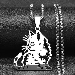 Siamese Kitten Cat Pendant Necklace For Women Men Stainless Steel Gold Silver Color Hollow Kitty Animal Lover Chain Jewelry