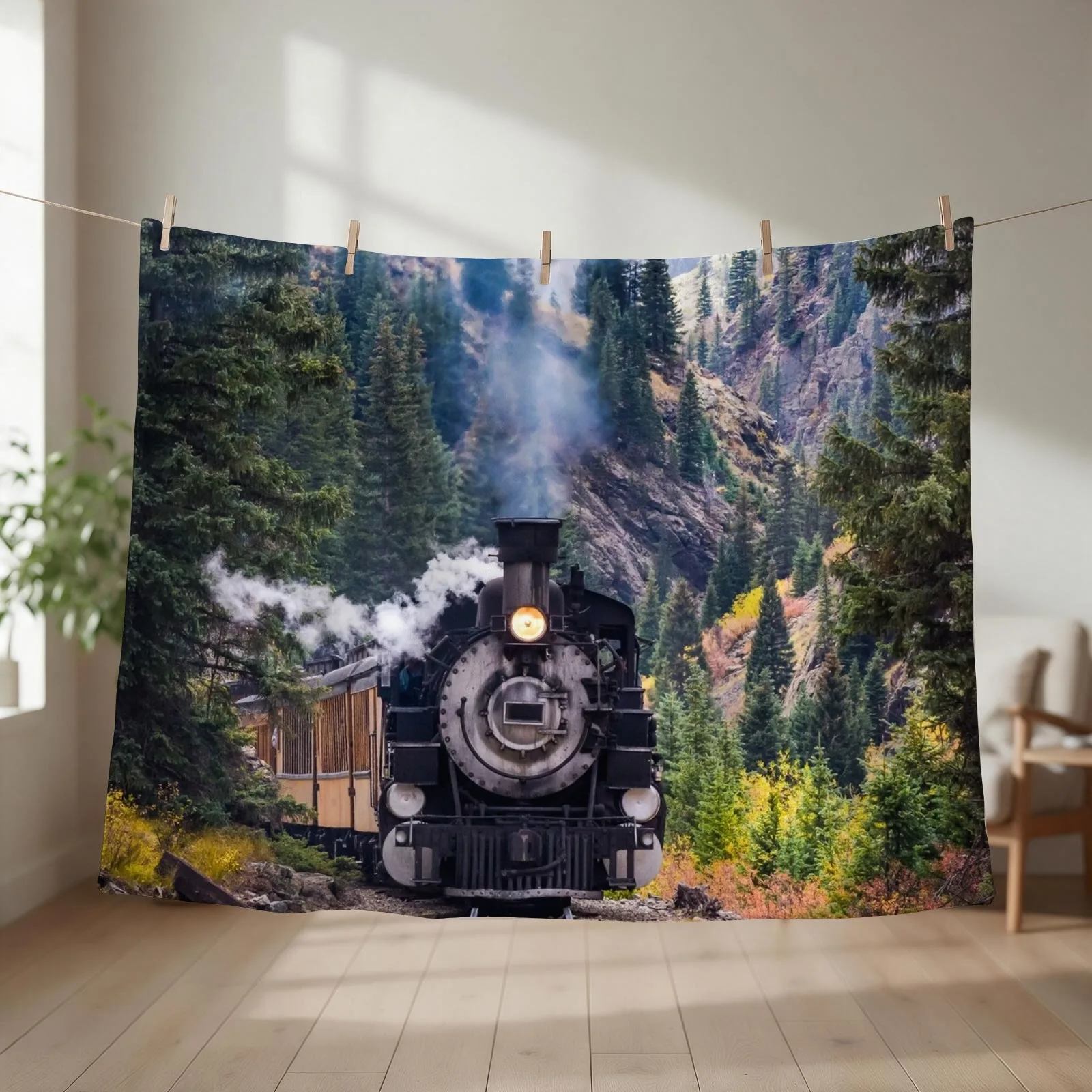 Steam Train in Colorado Throw Blanket couch cozy soft plush fuzzy picnic outdoor blanket