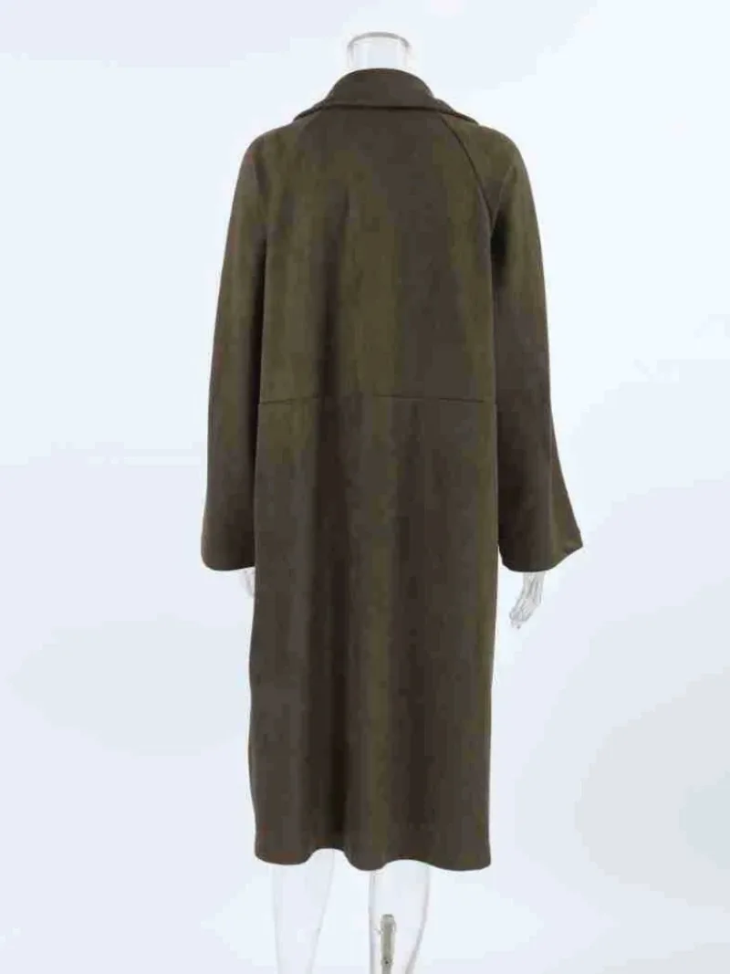 2025Nuevo en otoño Chaqueta larga de gamuza para mujer Casual versátil Retro europeo y americano marrón gabardina de manga larga para herramientas