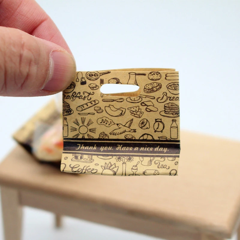 【BS】2 Pezzi 1/12 Mini Sacchetti Vuoti per Pane in Carta Simil-Pelle, Modello per Casa delle Bambole, Sacchetti per Alimenti, Accessori per Casa delle Bambole